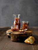 Onion and pear chutney in jars