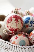 Close-up of handmade Christmas balls and baubles