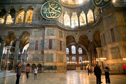 Tourists in Hagia Sophia mosque, Istanbul, Turkey