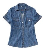 Damenmode, Jeansbluse, aufgesetzte Taschen, in Blau