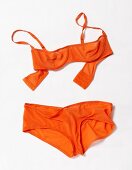 Spitzen-Dessous: BH und Hipster in orangefarben, close-up