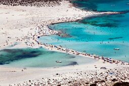 Griechenland: Insel Gramvoussa, Sand strand, Touristen, Meerblick