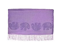 Close-up of lavender pashmina with fringe on white background