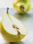Close-up of halved pear