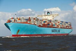 Ship with cargo containers at Bremerhaven, Bremen, Germany