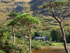 View of Delphi Lodge, Connemara mountains, Ireland, UK