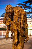 Close-up of Famine Memorial on sidewalk at Dublin Custom House Quay, Ireland, UK