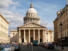 Facade and dome of Pantheon in Paris, France