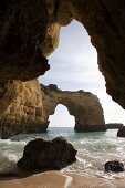 Rock formation in blue sea in Algarve, Portugal