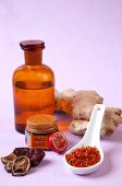 Traditional Chinese Medicine - ginger root, saffron thread and tiger balm