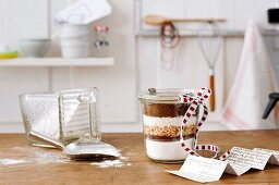 Cake mix layered in a jar as a gift