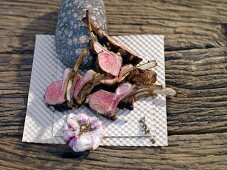 Close-up of marinated rack of lamb