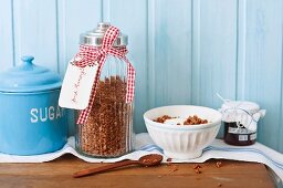 A jar of crunchy chocolate muesli as a gift