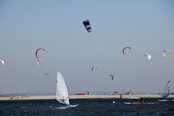 People surfing in Baltic sea in Schleswig-Holstein, Germany