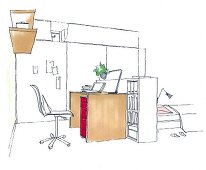 Illustration of office with office chair and desk