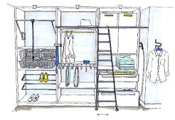 Illustration Kleiderschrank, Innenansicht, Leiter