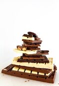 Different types of chocolate bars on white background