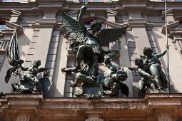 Sculpture of St. Michael groups on armory in Augsburg, Bavaria, Germany