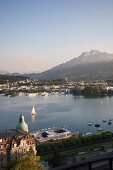 View of Art Deco Montana Hotel, Lake Lucerne, Alps, Lucerne, Switzerland