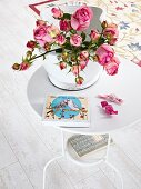 Ceramic basket, roses, postcard, sweets