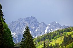 View of rock mountains and landscape in Filzmoos, Salzburg, Austria