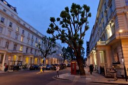 View of hotel Inverness Terrace at dusk, Paddington, London, UK