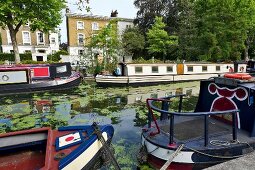 Houseboat colony at Regent's Canal, London, UK