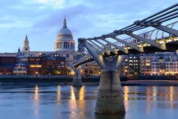 View of Thames River, Millennium Bridge, Tate Modern and St Paul's Cathedral, London, UK