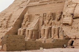 View of Ramses II sculpture outside Temple of Abu Simbe, Nubia, Egypt