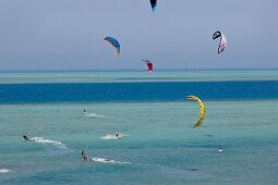 Ägypten, El-Gouna, Rotes Meer, Marina Beach, Kitesurfer, Ausblick