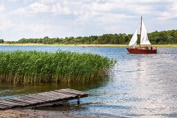 View of boat in lake in Mikolajki, Warmia-Masuria, Poland