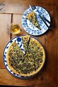 Quiche with kale on plate