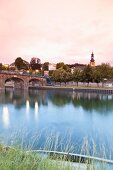 View of old bridge and Berliner Promenade at Saarbrucken, Saarland, Germany