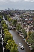 Aerial view of Old Town and Prinsengracht canal in Amsterdam, Netherlands