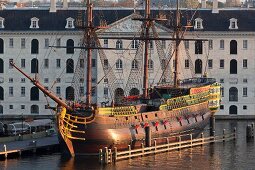 Ship Amsterdam in front of National Maritime Museum, Amsterdam, Netherlands