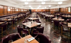 Interior of Steak House in Hawksmoor Guildhall, London, UK