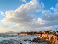 View of Mediterranean sea and Bastioni Cristoforo Colombo at Alghero, Sardinia, Italy