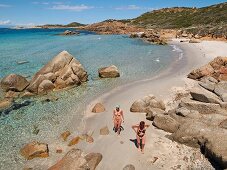 Elevated view of Baja Trinita beach, La Maddalena Island, Sardinia, Italy