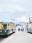 View of mountain railway and landscape in Alps, Switzerland