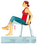 Illustration of woman sitting on chair and performing exercise to strengthen lower back