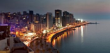 View of Corniche El-Manara skyline at waterfront, Beirut, Lebanon
