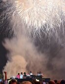 View of fireworks and people celebrating in Skybar at Palm Beach Hotel in Beirut, Lebanon