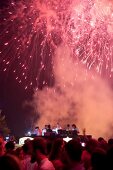 View of fireworks and people celebrating in Skybar at Palm Beach Hotel in Beirut, Lebanon