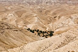 View of rolling landscape at Wadi Qelt in Judean Desert, Israel