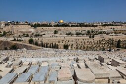View of Dome of the Rock Cemetery in Temple Mount from Mount of Olives, Jerusalem, Israel