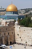 View of people at Dome of the Rock, Temple Mount and Wailing Wall, Jerusalem, Israel