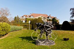 Statue of three cyclists in Olympic Museum at Lausanne, Canton of Vaud, Switzerland