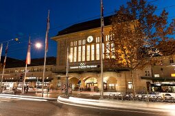 Facade of railway station in Lausanne, Canton of Vaud, Switzerland