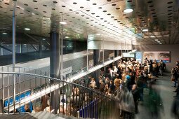 People at metro railway station in Lausanne, Canton of Vaud, Switzerland