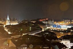 View of city at night in Lausanne, Canton of Vaud, Switzerland